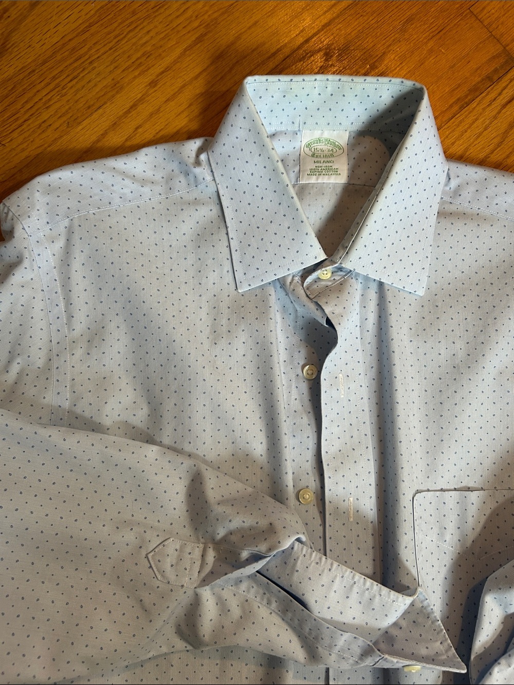 Brooks Brothers Light Blue Shirt with Navy Microdots